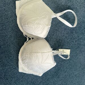 Aerie White Embroidered Bra